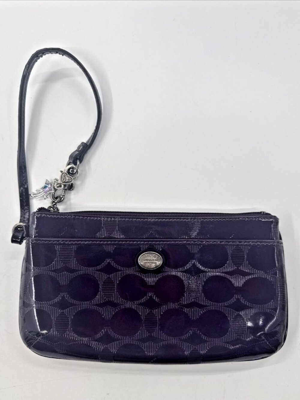 Coach Patent Leather Purple Wristlet Purse Liquid Gloss Monogram Signature Logo